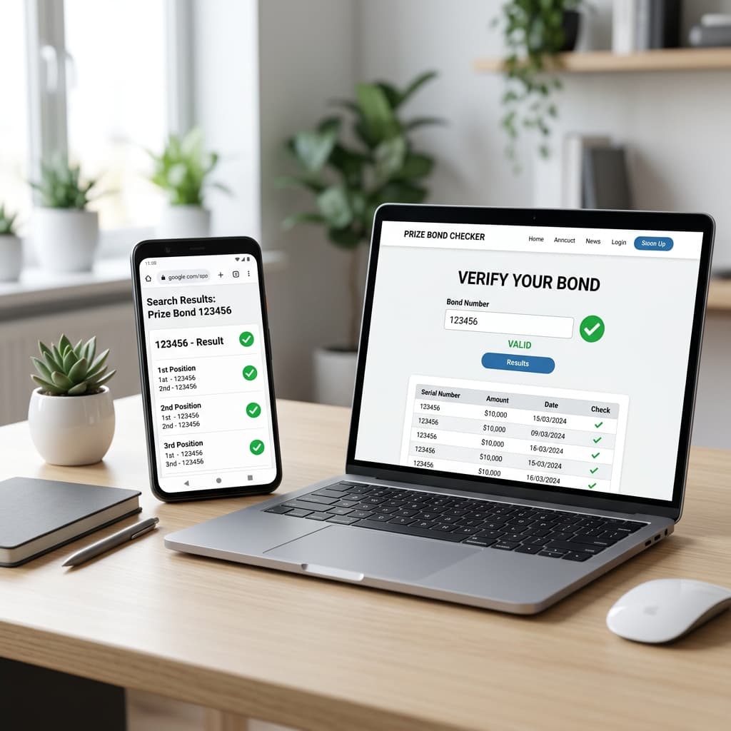 Prize bond check online tool showing instant results checker for all denominations 2026